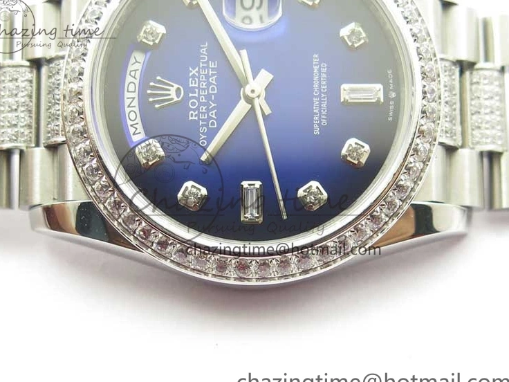 MiroTime 0521 Day-Date 36mm 128239 SS Crystal BP Best Edition Blue Crystal Marker Dial on SS President Bracelet A OdorResistant 2677